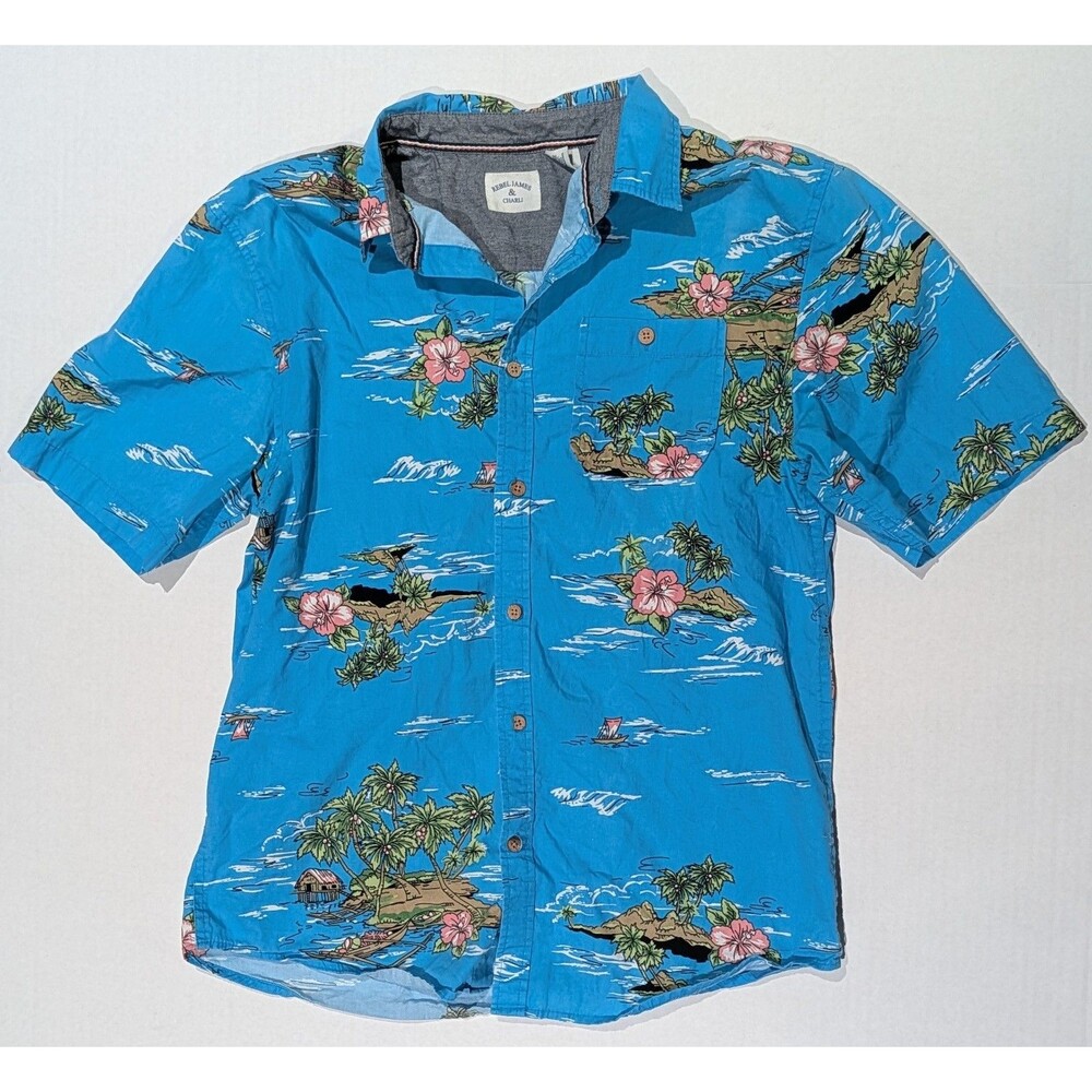 Hawaiian Shirt Men's M Wood Buttons Rebel James & Charli Summer Beach Boating